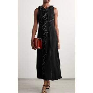 NWT Ulla Johnson Black Lille Ruffled Trim Crepe Midi Dress Dress Womens Size 2